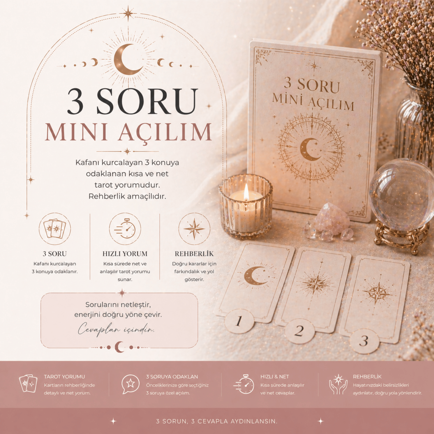 3 Soru Mini Açılım – Kısa, Net ve Aydınlatıcı Rehberlik